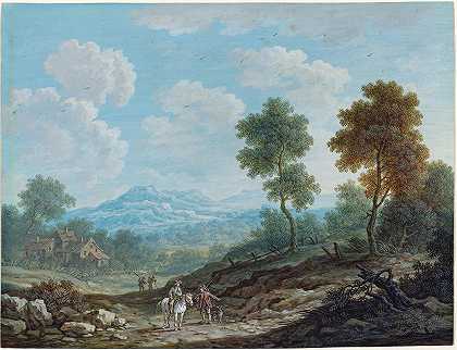 广袤山谷中的旅行者`Travelers in a Broad Valley (c. 1750) by Johann Christoph Dietzsch