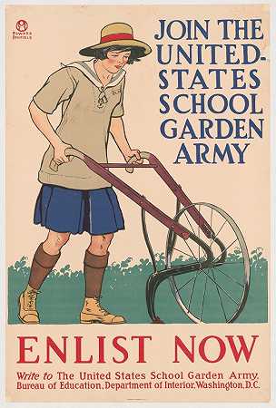 加入美国学校花园军——立即入伍`Join the United States school garden army – Enlist now (1918) by Edward Penfield