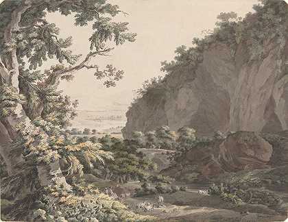 有岩石峭壁的树木繁茂的山谷`A Wooded Valley with Rocky Cliffs (1785) by Johann Conrad Steiner