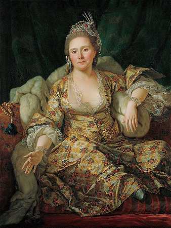 身着土耳其服装的韦根伯爵夫人画像`Portrait of the Countess of Vergennes in Turkish Attire by Antoine De Favray