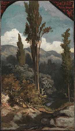 三棵树，意大利`Three Trees, Italy (1871) by Elihu Vedder