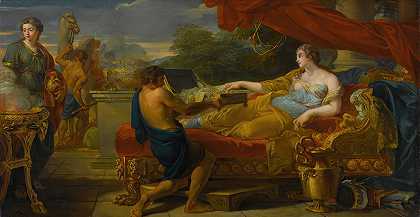 一个女王被赠送珠宝的经典场景`Classical Scene With A Queen Being Offered Jewelry by Roman School