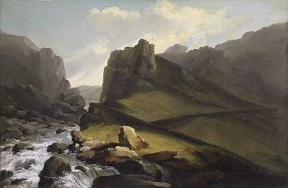 Hospental上方的新旧哥特公路`The Old and the New Gotthard Road above Hospental (1774~77) by Caspar Wolf