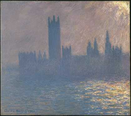 议会大厦，阳光效应`Houses of Parliament, Sunlight Effect (Le Parlement, effet de soleil) (1903) by Claude Monet