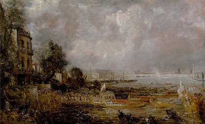 滑铁卢大桥的开通`The Opening of Waterloo Bridge by John Constable