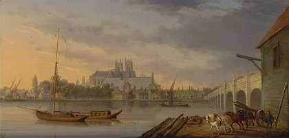从南面俯瞰威斯敏斯特大桥和修道院`A View of Westminster Bridge and the Abbey from the South Side by William Anderson