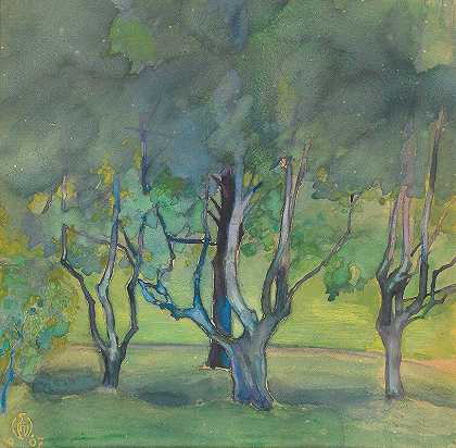 绿树`Green Trees (1907) by Elsa Westfalen