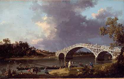 沃尔顿桥景观`A View of Walton Bridge by Canaletto