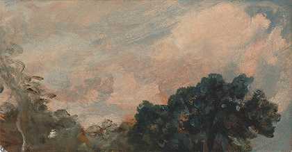 用树木研究云`Cloud Study with Trees (1821) by John Constable