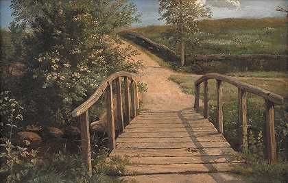 福南阿森一条小溪上的桥`Bridge over a Stream in Assens, Funen (1842) by Dankvart Dreyer