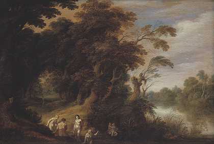 树木繁茂的风景中有沐浴的仙女`Wooded Landscape with Bathing Nymps (1633 – 1636) by Alexander Keirincx