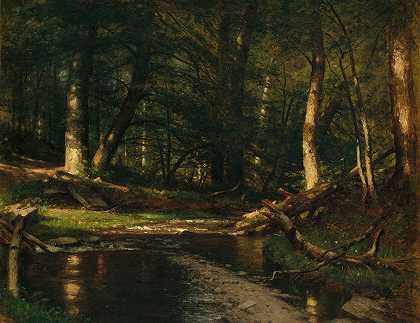 树林中的小溪`The Brook in the Woods (ca. 1885–86) by Worthington Whittredge