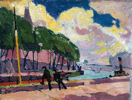 塞纳河畔`On The Banks Of The Seine (1909~1912) by Henry Lyman Saÿen