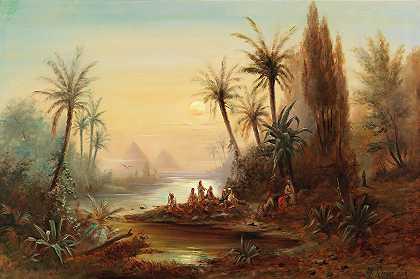 尼罗河之夜`Evening On The Nile by Albert Rieger
