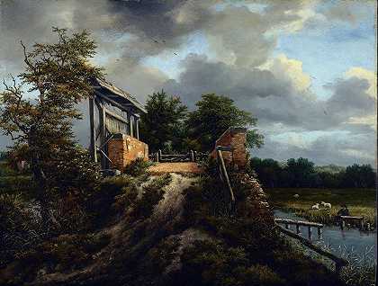 带水闸的桥`Bridge with a Sluice (about 1648–1649) by Jacob van Ruisdael