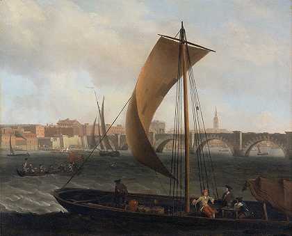 泰晤士河与威斯敏斯特大桥`View on the Thames with Westminster Bridge (1743 ~ 1744) by Samuel Scott