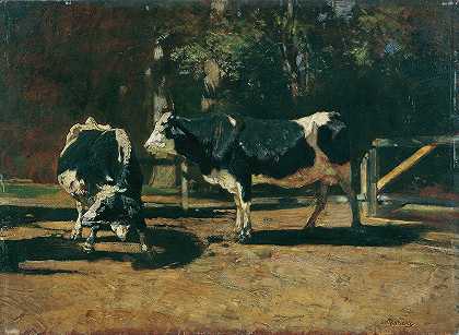 牧场上的奶牛`Kühe auf der Weide (1874) by Rudolf Ribarz