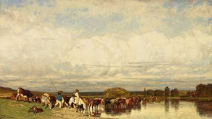 母牛穿过福特`Cows Crossing a Ford (1836) by Jules Dupré