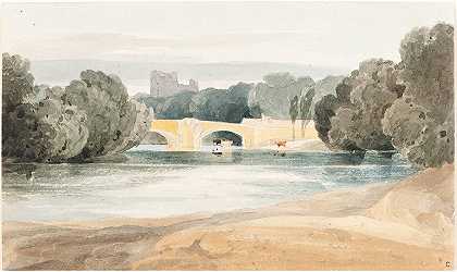 约翰·赛尔·科特曼之后，在纳雷斯伯勒大桥`after John Sell Cotman, Bridge at Knaresborough (c. 1802~1804) by James Bulwer