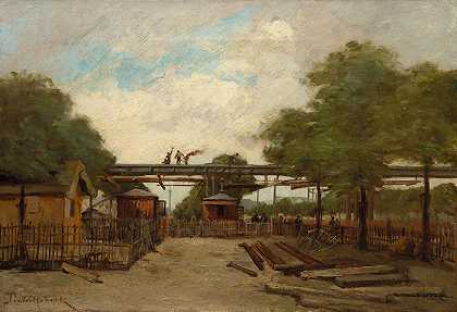 在芬森大道上修建一座高架铁路桥`Construction of an Elevated Railway Bridge over the Cours de Vincennes (1888) by Paul Désiré Trouillebert