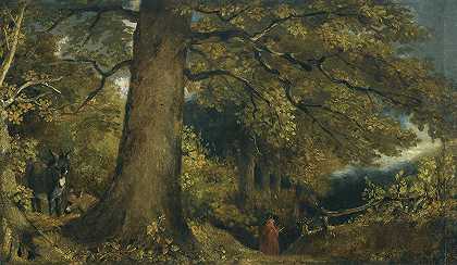 森林景观中的小女孩`A Young Girl In A Woodland Landscape by John Constable