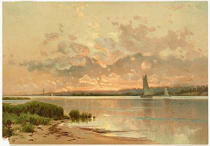 日落，新尼科克湾`Sunset, Shinnecock Bay (1861~1897) by Alfred Thompson Bricher