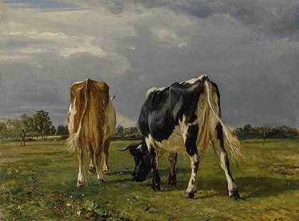 牧场上的奶牛`Cows In A Pasture by Constant Troyon