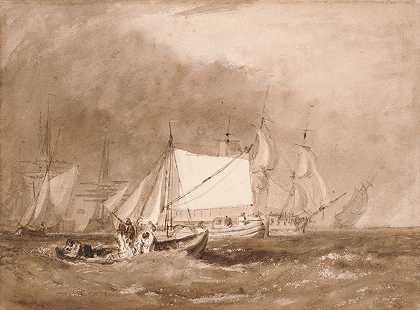 航运现场，与渔民`Shipping Scene, with Fishermen (between 1815 and 1820) by Joseph Mallord William Turner