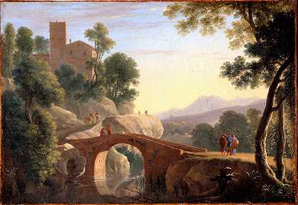 意大利景观与桥梁`Italian Landscape with Bridge by Herman van Swanevelt