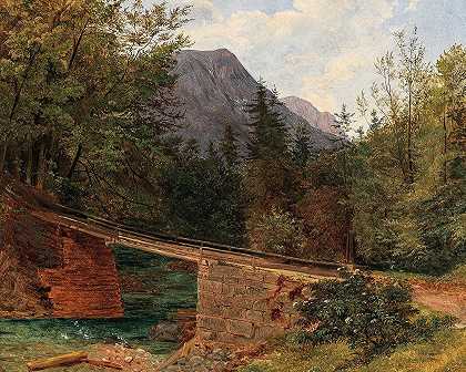 桥`The Bridge by the Rettenbach Mill in Bad Ischl by the Rettenbach Mill in Bad Ischl by Josef Feid