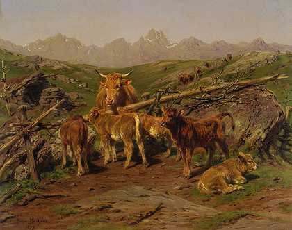 断奶`Weaning the Calves (1879) by Rosa Bonheur
