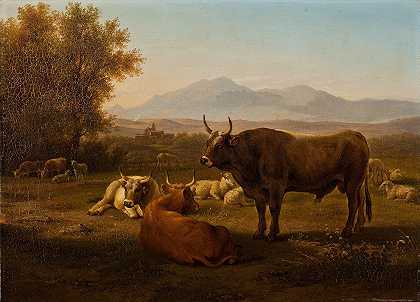 牛群景观`Landscape With Cattle by Abraham Teerlink