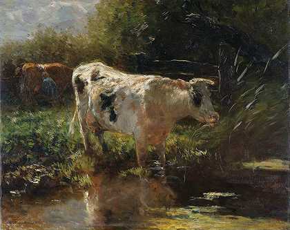 水沟边的奶牛`Cow beside a Ditch (c. 1885 ~ c. 1895) by Willem Maris