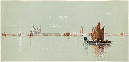 威尼斯海景`Venetian seascape (ca. 1885) by Louis Prang