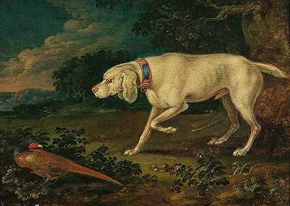 猎狗和野鸡`A hunting dog with a pheasant by Anton Enzinger