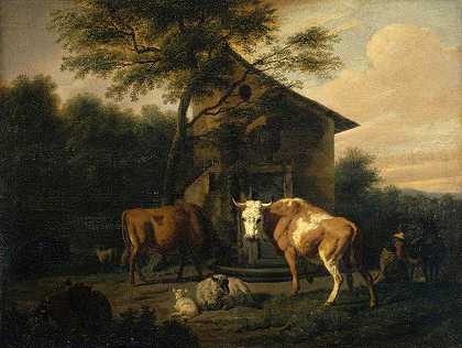 放牧牛`Grazing Cattle by Dirck van Bergen