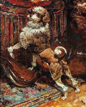 艺术家的贵宾犬她妈妈像狮子一样剪短了头发`The Poodle Of The artist ;s Mother Clipped Like A Lion by Pierre-Charles-Marie Princeteau