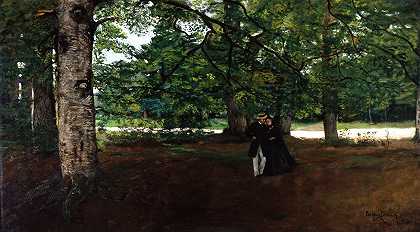林中散步`Promenade in the Woods (1861) by Carolus-Duran