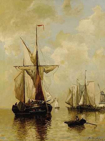 港口里的渔船`Fishing Boats in the Harbor by Paul Jean Clays