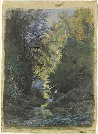 穿过茂密森林的小溪`A Stream through a Dense Forest (1884) by Francois-Louis Français