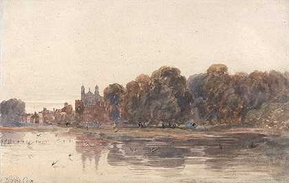 来自泰晤士河的伊顿公学`Eton from the Thames (early 19th century) by David Cox