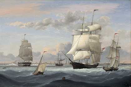 纽约港`New York Harbor (1852) by Fitz Henry Lane