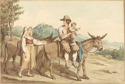 一个农民家庭和两只驴子`A Peasant Family And Two Donkeys by Bartolomeo Pinelli