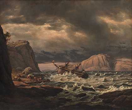 挪威海岸的沉船`A Shipwreck on the Coast of Norway (1831 – 1832) by Johan Christian Dahl