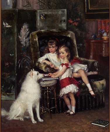 迈克尔和塞尼亚，亚历山大三世皇帝的子女`Michael and Xenia, Children of the Emperor Alexander III (1882) by Albert Edelfelt