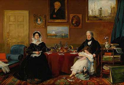 兰福德一家在客厅里的肖像`Portrait Of The Langford Family In Their Drawing Room by James Holland
