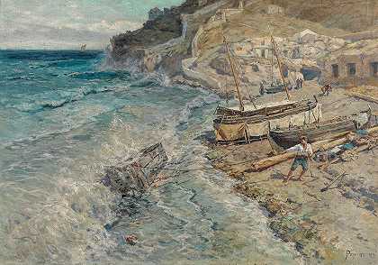 在那不勒斯海岸`On the Neapolitan Coast (1891) by Anton Josef Pepin