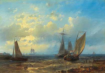 海岸边的渔船`Fishing Boats By The Coast by Abraham Hulk