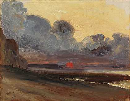 诺曼底海岸的日落`Sunset on the Normandy Coast by Eugène Isabey