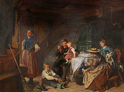 家庭场景`Familienszene (Ca. 1860~1890) by Felix Schlesinger
